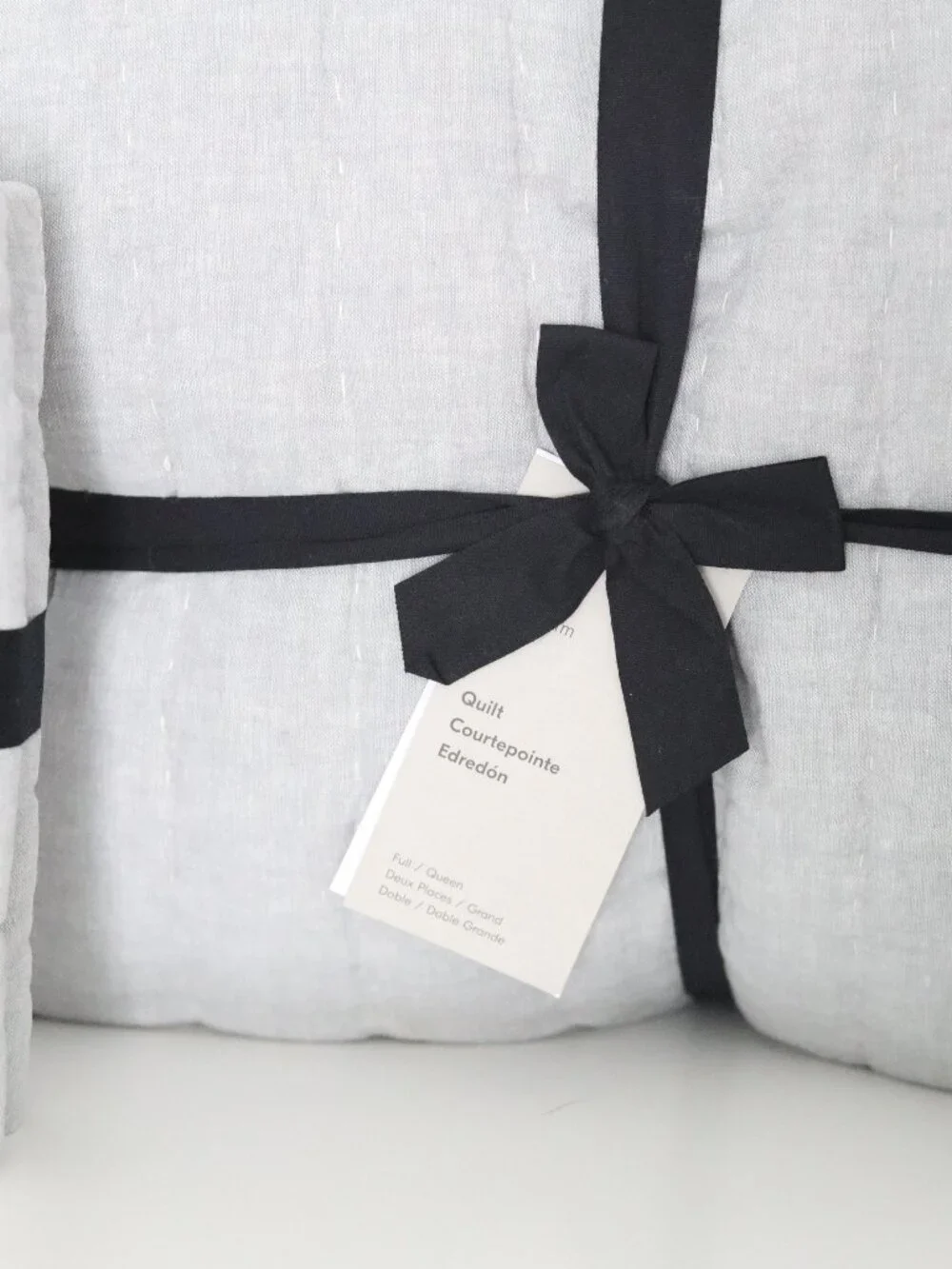 West Elm European Linen Cotton Pick Stitch Queen Quilt & King Shams Arctic Blue